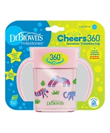 Dr Brown's Pink Deco Smooth Wall Cheers 360 Cup with Handles - 200ml