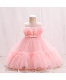 DDaniela Net Detail Ruffle Hem Dress - Baby Pink