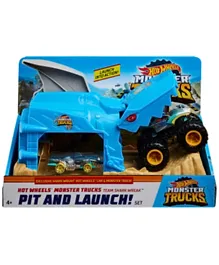Hot Wheels Monster Trucks Pit And Launch Shark Wreak Playset - Blue