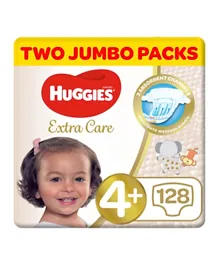Huggies Extra Care Jumbo Pack of 2 Diapers Size 4+ - 128 Pieces