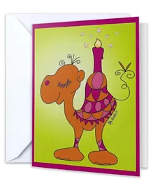 FLGT Birthday Camel Bright design Greeting Card with White Envelope - Multicolor