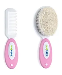 Babyjem Brush Comb Set with Natural Bristle - Pink