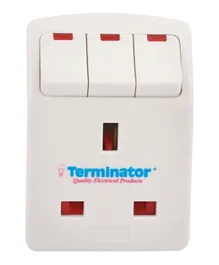 Terminator 3 Way UK Socket Multi Adapter With Individual Switches With 2 Pin