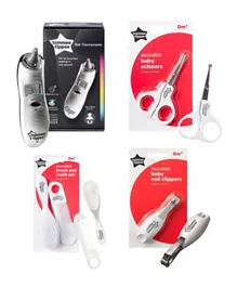 Tommee Tippee Closer To Nature Thermometer + Baby Brush and Comb + Baby Nail Scissors + Baby Nail Clippers Set - 4 Pieces