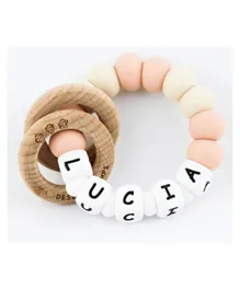 Desert Chomps Personalized Silicone & Wooden Rattle Teether Ringlet - Peaches & Cream