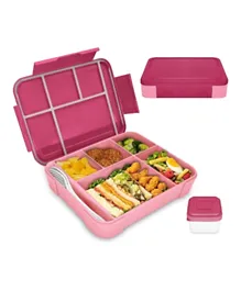 صندوق غداء ليتل أنجل للأطفال 7 خانات مع أدوات مائدة ووعاء - وردي