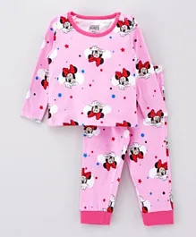 Babyhug Full Sleeves Night Suit Minnie Mouse Print - Pink