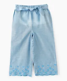 Jelliene Woven Pants with Shell Fabric Belt - Blue