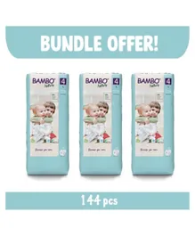 Bambo Nature Eco-Friendly Diapers Pack of 3 Large Size 4 - 144 Pieces