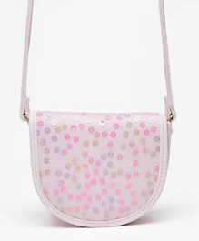 Little Missy Floral Embellished Crossbody Bag with Magnetic Closure - Pink