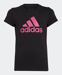 adidas Junior Essentials Big Logo Slim Fit Cotton Graphic T-Shirt - Black & Pink