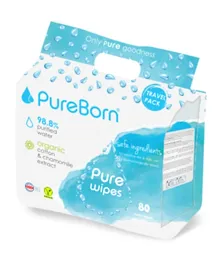 PureBorn Pack of 8 Travel Wipes - Total 80 Wipes