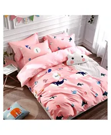 Brain Giggles 100% Cotton Whale Shark Cartoon Printed Double Bed sheet and Pillow Case - Pink