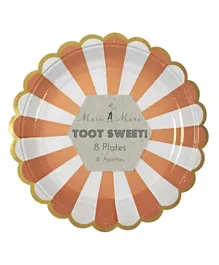Meri Meri Toot Sweet Small Orange Striped Plate Pack of 8 - Orange