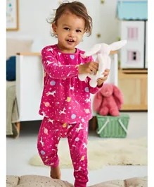 JoJo Maman Bebe Unicorn Printed Pyjama Set - Pink
