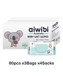 Aiwibi 100% Skin-Friendly Baby Wet Wipes, Natural Tea Tree Oil Fragrance, Hypoallergenic, Skin Friendly, 0 Months+, Pack of 12 - 960 Pieces