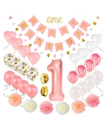 LAFIESTA Pink and Gold First Birthday Decorations For Girls - 36 Pieces