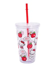Hello Kitty Leak Proof Straw Cup Clear Apple KT Logo Printed - 450ml