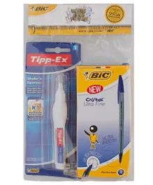 BIC Cristal Ultra Fine Pen and Correction Pen Blue and White - 13 Pieces