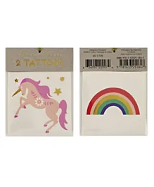 Meri Meri Unicorn and  Rainbow Temporary Tattoos Pack of 2 - Multicolour