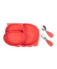 Amini Hippo Plate And Cutlery Set - Red