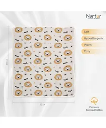 Nurtur 100% Cotton Knitted Baby Blanket Lion - Grey