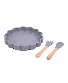 Amini Cat Plate With Spoon And Fork Set - Grey