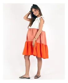Oh9shop Three Tiered Orange Mumz Dress - Orange