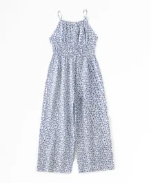 Jelliene All Over Floral Viscose Jumpsuit - White & Blue