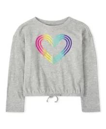 The Children's Place Rainbow Heart Graphic Crop Top - Grey