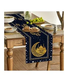 GENERIC Golden Moon Star Pattern Ramadan Burlap Table Runner