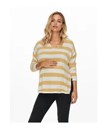 Only Maternity Mama Striped Knitted Pullover - Tawny Olive