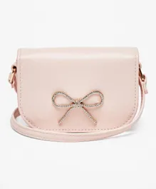 Little Missy Bow Embellished Crossbody Bag with Adjustable Strap- Pink