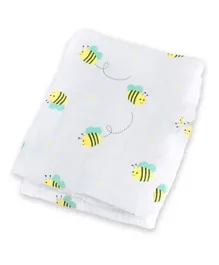 Lulujo Baby Muslin Swaddle Bumbling Bee - White Multi Color