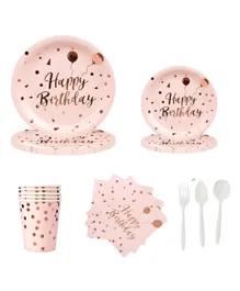 GENERIC Playpro Happy Birthday Party Tableware Set, Food-Grade, Disposable, Durable, Vibrant Prints, 3 Years+, Pink - 68 Pieces