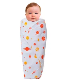 Wonder Wee Orange Space Soft and Smooth Mulmul Fabric Baby Swaddle Wrap -Multicolour