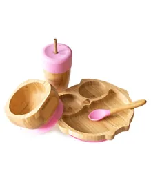 Eco Rascals Bamboo Owl Plate + Straw Cup + Bowl & Spoon Combo - Pink