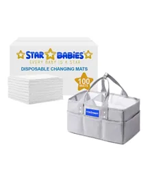 Star Babies Combo Big Diaper Caddy Organiser  + Disposable Changing Mat Pack of 100 - Grey