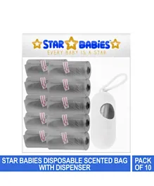 Star Babies Disposable Scented Bags Pack of 10 & Dispenser - Grey