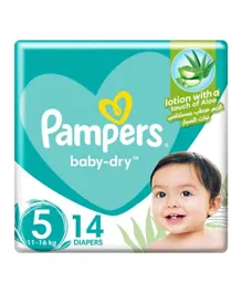 Pampers Baby Dry Diapers with Aloe Vera Lotion and Leakage Protection Size 5 - 14 Pieces