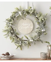 Ginger Ray Wreath Mistletoe With Hanging Wooden Merry Christmas Disk