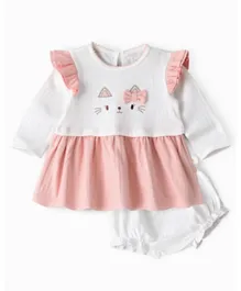 Tiny Hug Kitty Embroidered & Applique Dress with Bloomer - Multicolor
