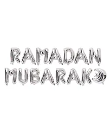 حفلة العيد بالونات حروف رمضان مبارك مع هلال ونجمة فضية - 15 قطعة