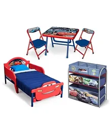 Delta Children Disney Cars Kid Bedroom Set of Bed Table Chair & Storage Unit