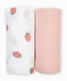 Lulujo Baby Cotton Swaddles Strawberries & Ballet Slipper - 2 Pieces