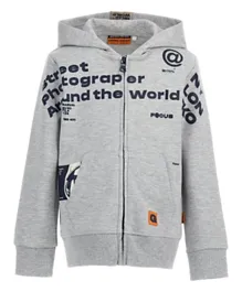 Original Marines Text Graphic & Patched Hooded Jacket - Grey