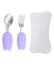 Brain Giggles Kitty Cutlery Set with Case - Purple
