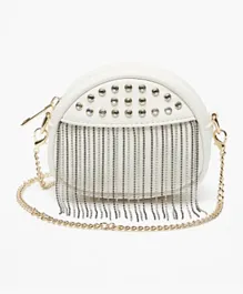Flora Bella by ShoeExpress Studded Crossbody Bag with Metallic Tassels and Chain Strap-White