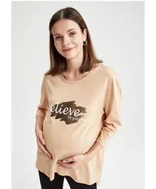 DeFacto Woman Maternity Wear Long Sleeves Knitted T-Shirt - Beige