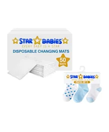 Star Babies Combo, Disposable Changing Mats White - 50 Pieces  + Kitchen Gloves - 1 Pair